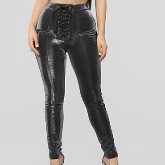 Fashion Nova Pants & Jumpsuits Fashion Nova Plus Size Black Silver